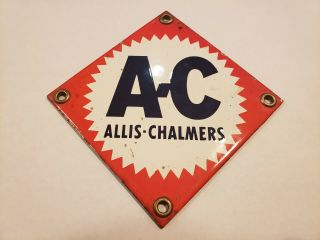 Vintage 4” X 4” 1940s Allis - Chalmers Porcelain Sign Tractor Farm