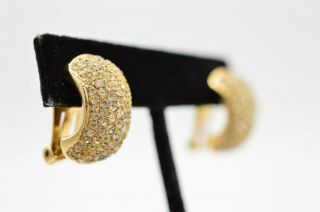 Christian Dior Signed Clip On Earrings Rhinestone Crystal Gold Chic Vintage Binc