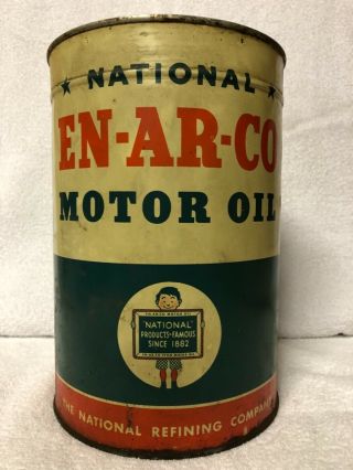 Vintage En - Ar - Co 5 Quart Metal Oil Can