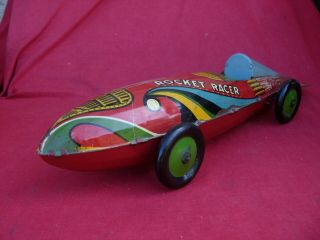 Louis Marx Mar Tin Wind Up Toy Racing Race Racer Car Boat Tail Rocket Racer