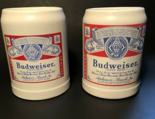 1980 Budweiser Beer Steins - Set Of 2 - Cs46 - Large & Small Label