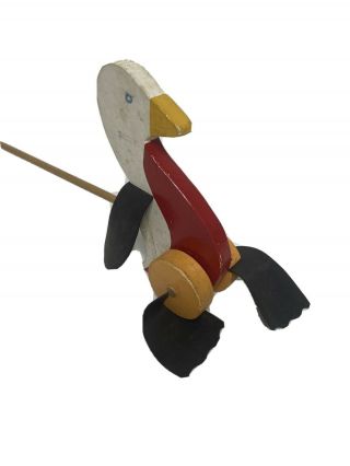 Vintage Handmade Wooden Duck Push Pull Toddler Toy Rubber Feet & Wings Ooak Vtg