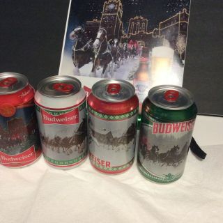 2020 Budweiser Stein Christmas Holidays Cans Bottom Opened Set Of 4