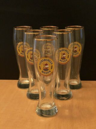 Flensburger Weizen Tall Beer Glasses.  Set Of 6.  Measures 8 1/4” Tall.