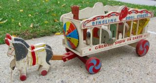 Vintage Wooden Dingling Brothers Senior Circus Wagon Pull Toy Animals Toy Kraft