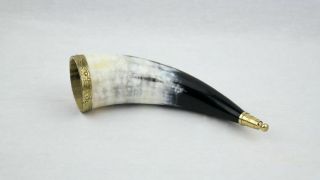 Viking Cow Horn Drinking Horn With Ornate Metal Bands
