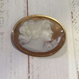 Vintage 14k Yellow Gold Cameo Pin Pendant Hand Carved Convertible Brooch Signed