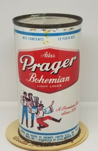 1962 Bottom Open Atlas Prager Flat Top Beer Can Drewrys South Bend Dist Atlas