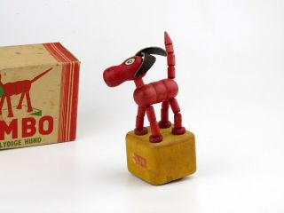Vintage Wooden,  Wakouwa Push Puppet Toy,  Dog Bimbo,  Box,  Germany.