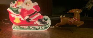 Vtg 1960’s Empire Blow Mold Light Up Christmas Santa Sleigh And Reindeer Cord