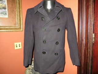 Vintage Wwii Us Navy 9 Button 100 Wool Pea Coat Naval Clothing Factory