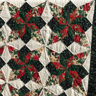 Vintage Hand Quilted Christmas Red Green White Patchwork Cotton Quilt 83 