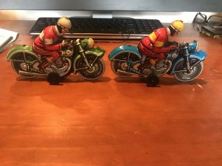 Vintage Tin Friction Toy Man On Motorbike Collectable Man Cave