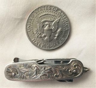 Interesting Vintage Sterling Silver Handle Pocket Knife Usa