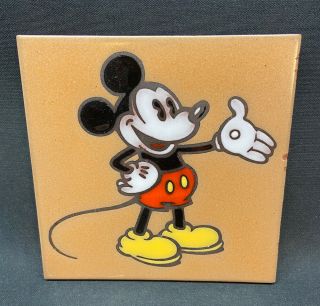 Disney Mickey Mouse Trivet Hot Plate Hand Painted Ceramic Tile With Hang Tab