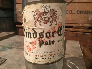 Old Hamm’s Windsor Club Pale Paper Label Theo Hamm Brewing St Paul Beer Bottle