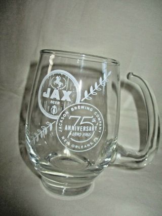 1890 1965 75th Anniversary Jackson Brewery Jax Beer Etched Glass Mug Man Cave