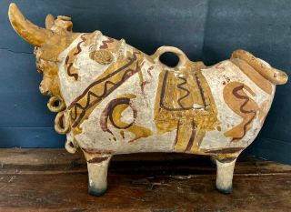 Vintage Peruvian Folk Art Pottery Bull Torito De Pucara From Peru