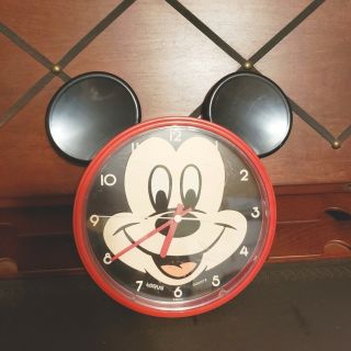 Vintage Red Mickey Mouse Ears Wall Clock Disney Lorus Quartz Battery Operated