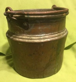 Antique Vintage Brass Metal Bucket Pail Cast Iron Handle