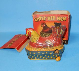 Little Red Hen Egg Laying Chicken Tin Toy By Baldwin