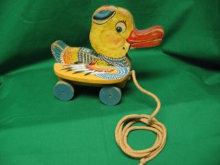 Rare Vintage Fisher - Price No.  767 " Gabby Duck " Wooden Wood Pull Toy 40 