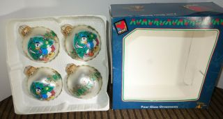 Vintage Disney Donald Duck Unlimited Christmas Krebs 4 Glass Ornaments Bulbs