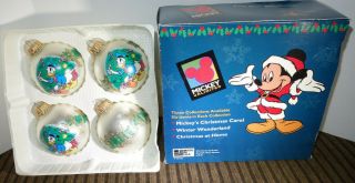 Vintage Disney Donald Duck Unlimited Christmas Krebs 4 Glass Ornaments Bulbs 2