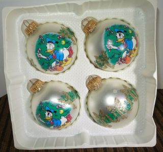 Vintage Disney Donald Duck Unlimited Christmas Krebs 4 Glass Ornaments Bulbs 3