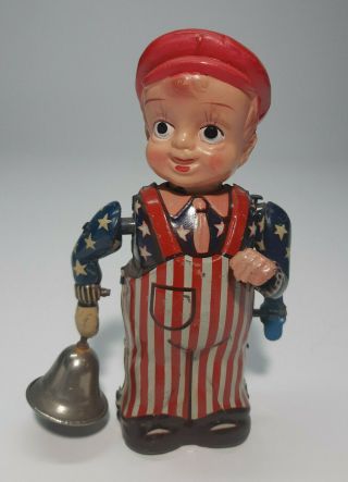 Great Vintage J.  Chein Occupied Japan Usa Flag Boy Wind - Up Tin Toy -