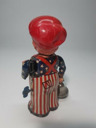 Great Vintage J.  Chein Occupied Japan USA Flag BOY Wind - Up TIN Toy - 3