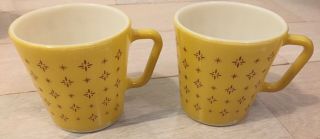 Vintage Retro Mcm Yellow Pyrex 1410 Foulard Starburst 10 Oz Cups Mugs