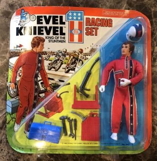 Vintage 1975 Ideal Evel Knievel Racing Set Action Figure On Card Moc