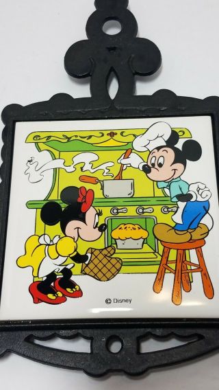 Vtg Walt Disney Productions Mickey & Minnie Mouse Trivet Cast Iron Ceramic 9 