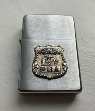Old Zippo Lighter Nypd City Of York Police Pba Raised Vtg Emblem Very Rare