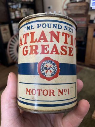 Vintage Atlantic Grease Motor Oil No 1 One Pound Grease Oil Can Fried Egg