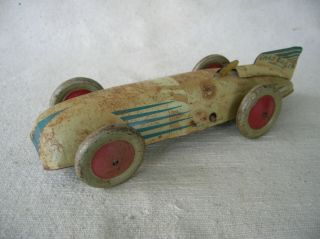Chad Valley Harborne Tin Windup Toy Race Car Vintage England