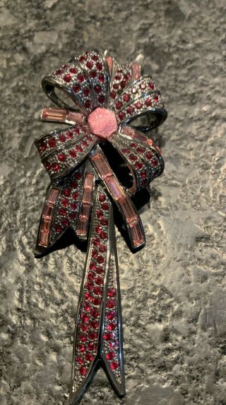 Vintage Givenchy Large Pink Red Rhinestone Flower Brooch Pin Fantastic
