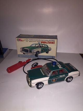Vintage Tin Mercedes Benz Police Car Taiyo Japan Batterie Operated For Repair