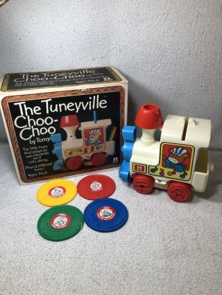 Vintage 1975 Tomy Tuneyville Choo Choo Train W 4 Records & Box