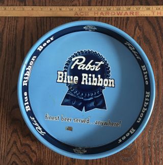 Pabst Blue Ribbon Finest Beer Metal Rolled Rim Pbr Serving Tray Vtg Barware Wisc