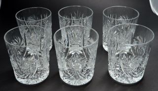 Set 6 Vintage Cut Glass Crystal Pinwheel Stars Old Fashioned Whiskey Tumblers