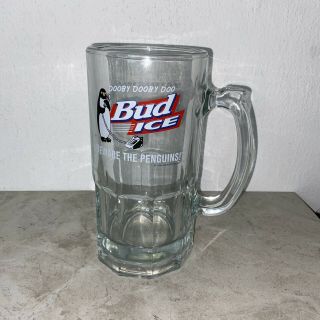 Vintage 90s Anheuser Busch Bud Ice Beware The Penguins Glass Mug