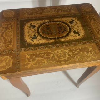 Vintage Italian Inlaid Marquetry Wood Musical Jewelry Sewing Box Table