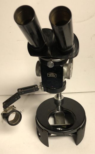 Vintage Zeiss Binocular Stereo Microscope W Wood Case.  Germany.  Needs Eyepieces