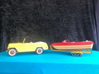 Vintage Tonka Jeep With Boat And Trailer