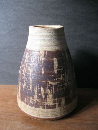Vintage 6.  75 " Vibert Mid - Century Earthenware Pottery Vase Maine Brown Tan Glazed