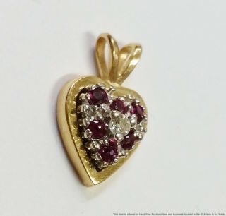 Vintage Natural Ruby Diamond Heart Shape 14k Gold Pendant