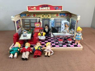 Vintage 1988 Tyco Dixie’s Diner Playset W/ 8 Dolls & 60 Piece Accessories