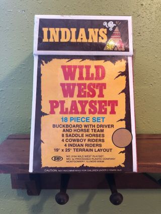 Rare Processed Plastic Co.  Vintage Wild West Cowboys & Indians Play Set 2154 Nib